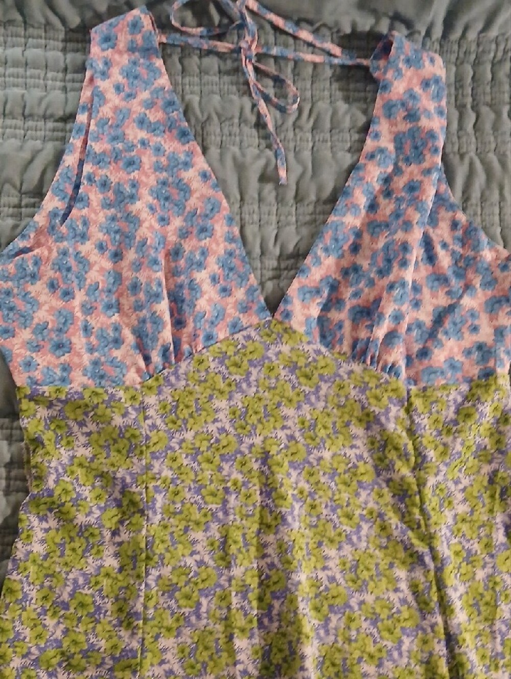 Source Unknown Pink and Blue Floral Maxi Dress with Green Floral Skirt - Picture 3 of 5